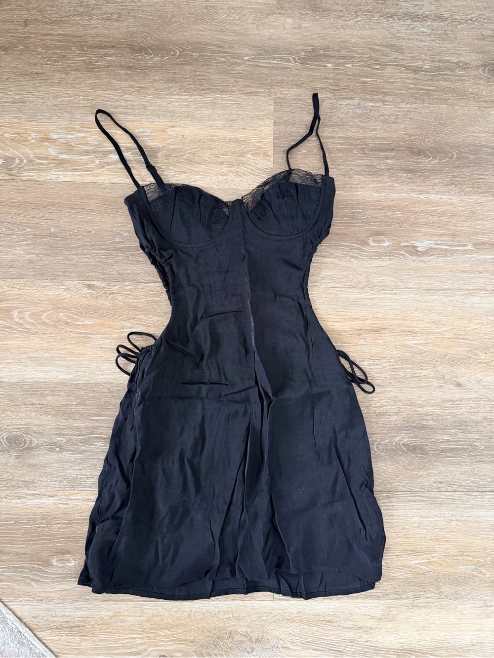 Princess Polly Black Lace-Trim Mini Dress with Side Ties